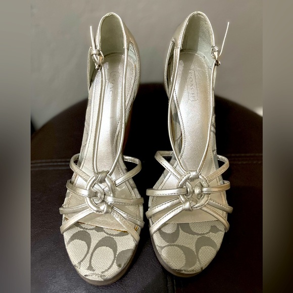 Authentic coach silver and cork platform sandals - Picture 3 of 4